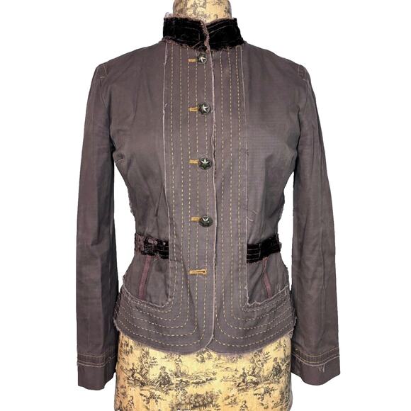 Johnny Was Sz S Embellished Military Jacket Brown - Missing One Button - Picture 1 of 15